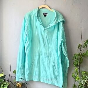Patagonia Steersman Longsleeve Hoodie Organic Cotton Aqua Blue Fish Mens Sz: XL